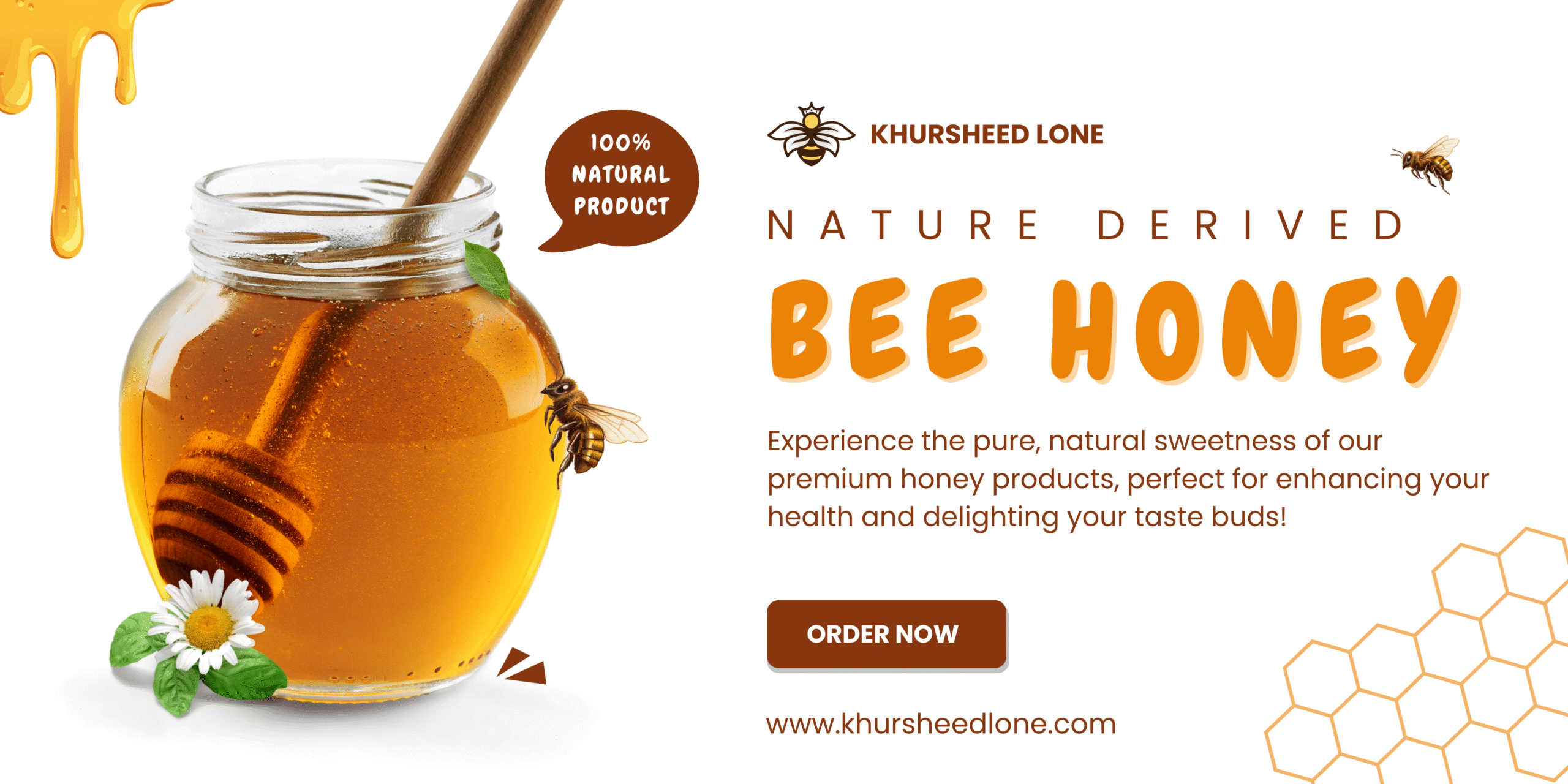 White Orange Modern Bee Honey Promotion Banner