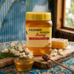 Pure Kashmiri Acacia Honey, naturally sourced from the valleys of Kashmir. Raw, rich, and full of natural goodness.