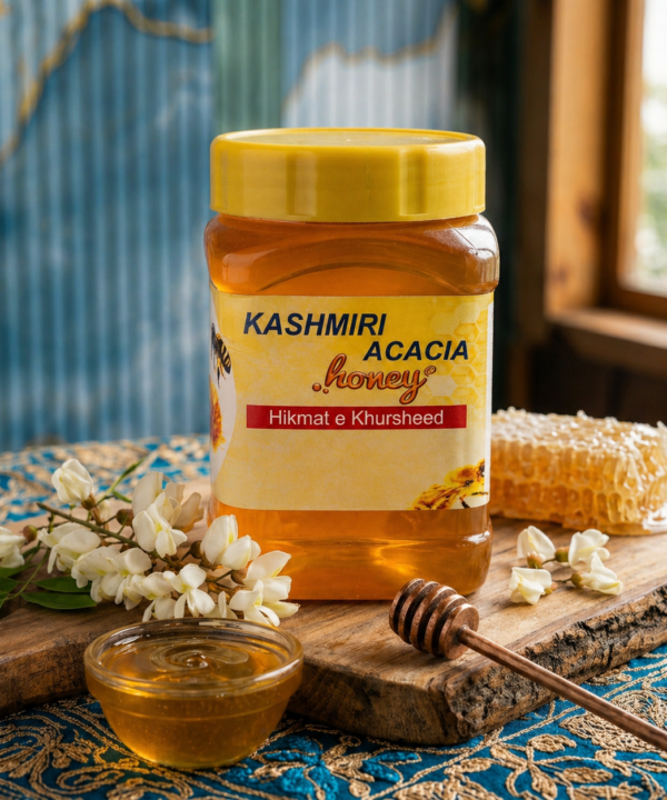Pure Kashmiri Acacia Honey, naturally sourced from the valleys of Kashmir. Raw, rich, and full of natural goodness.